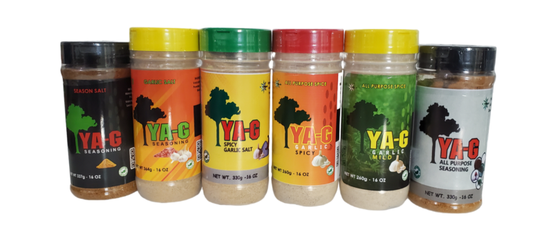 YA-G Variety (16 oz 6 Pack Combo) Spicy Garlic/Mild Garlic/All Purpose Seasoning/Garlic Salt/Seasoning Salt/Spicy Garlic Salt