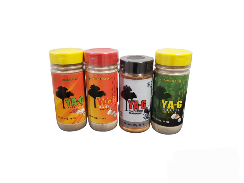 YA-G Variety (16 oz 4 Pack Combo) Spicy Garlic/Mild Garlic/Garlic Salt/All Purpose Seasoning